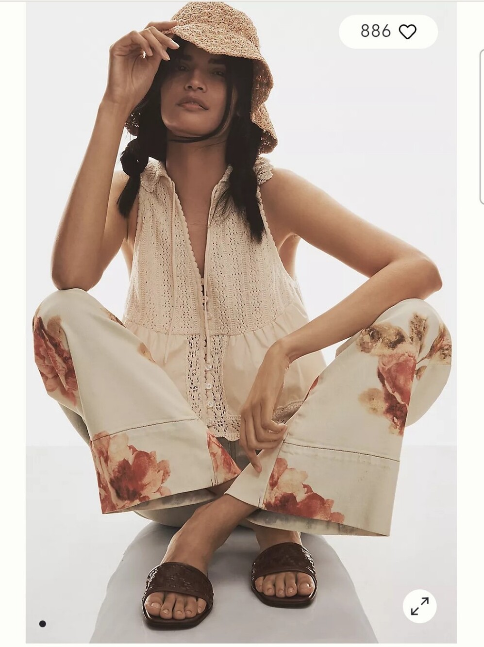 By Anthropologi NWT Cotton  V-Neck Camila Coelho Cream Crochet  Peplum Camisole